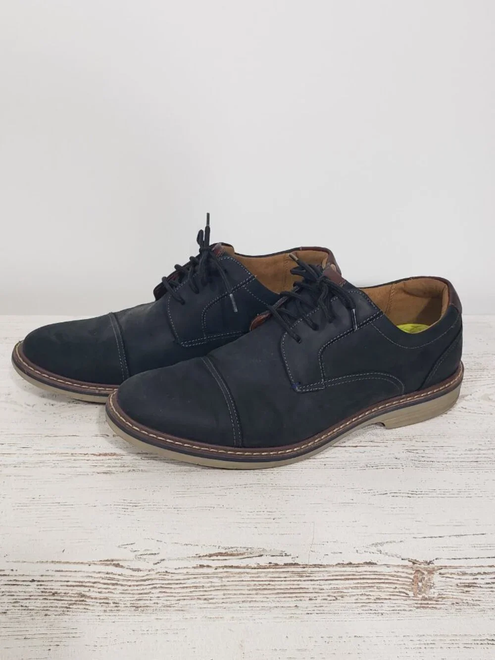 Florsheim  Black Suede Leather  Tie Oxford Loafer Cap Toe  Men's 9.5